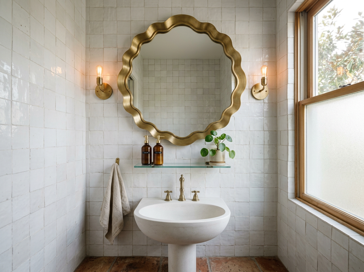 Scalloped edge bathroom mirror