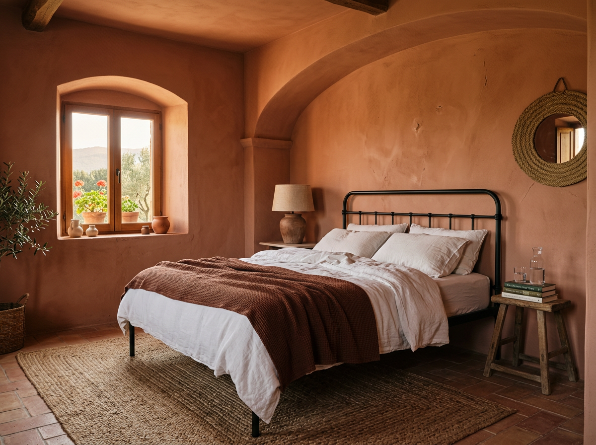 Earthy terracotta bedroom retreat