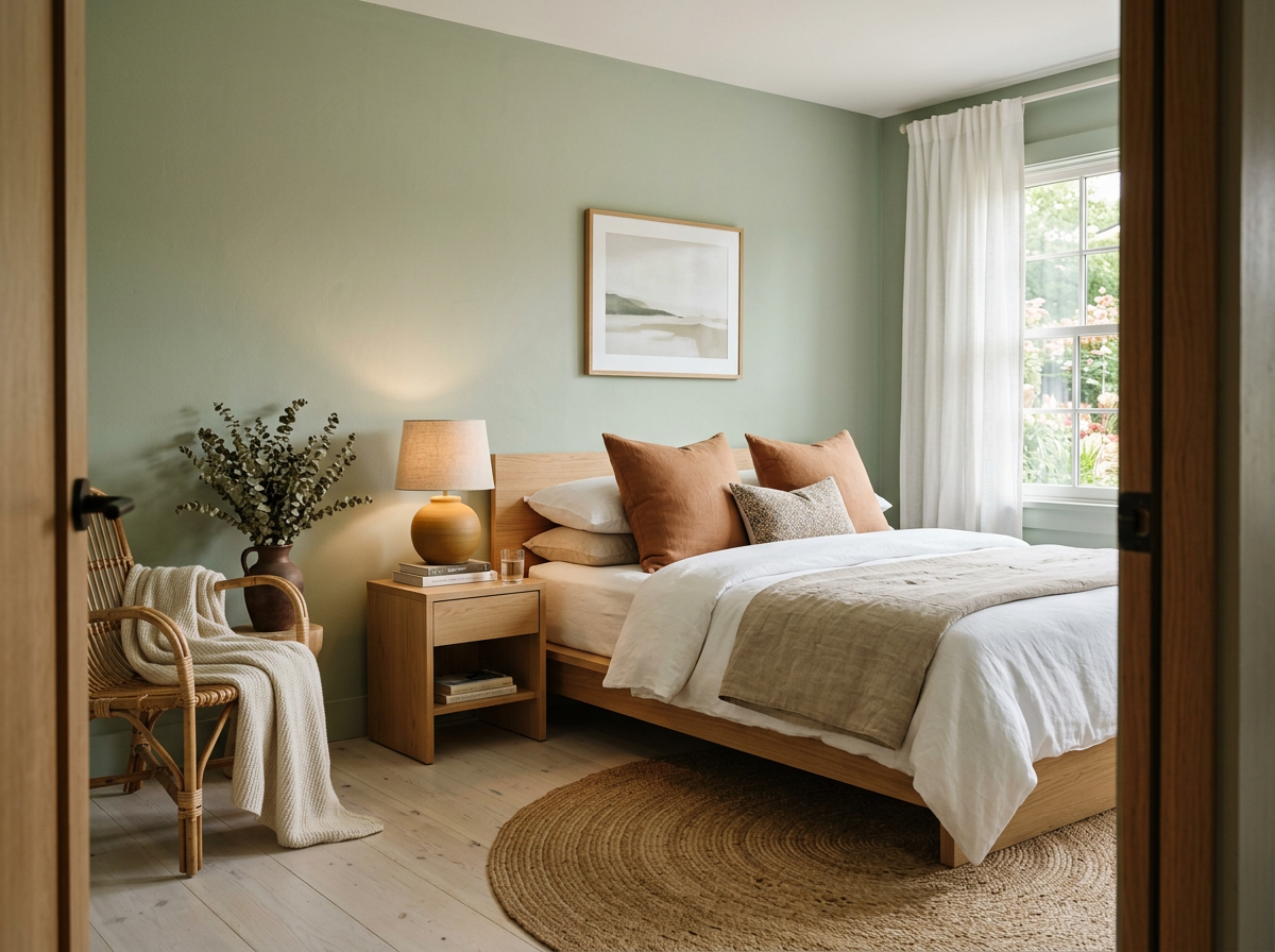 Warm eucalyptus bedroom retreat