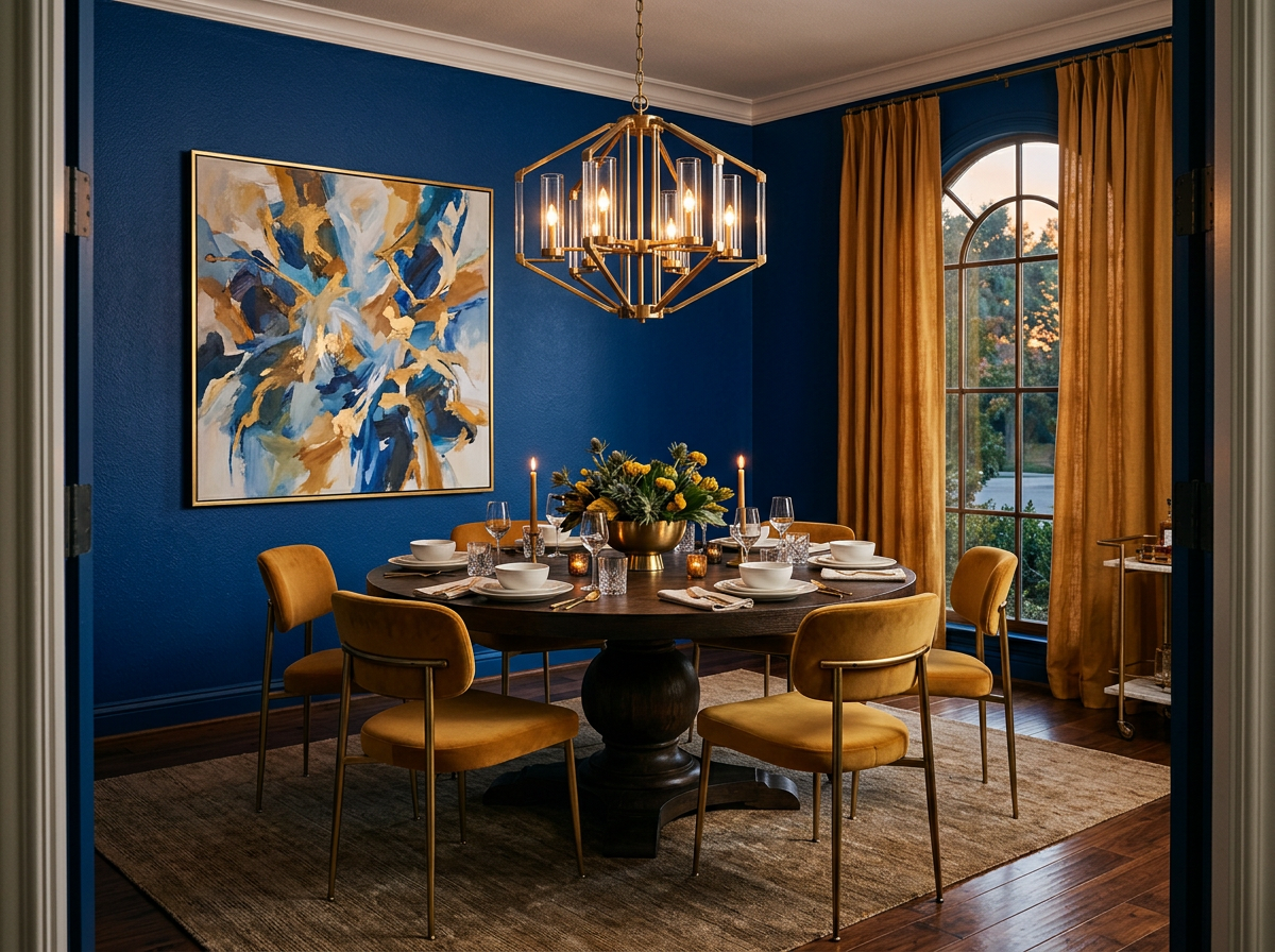 Cobalt and ochre dining room