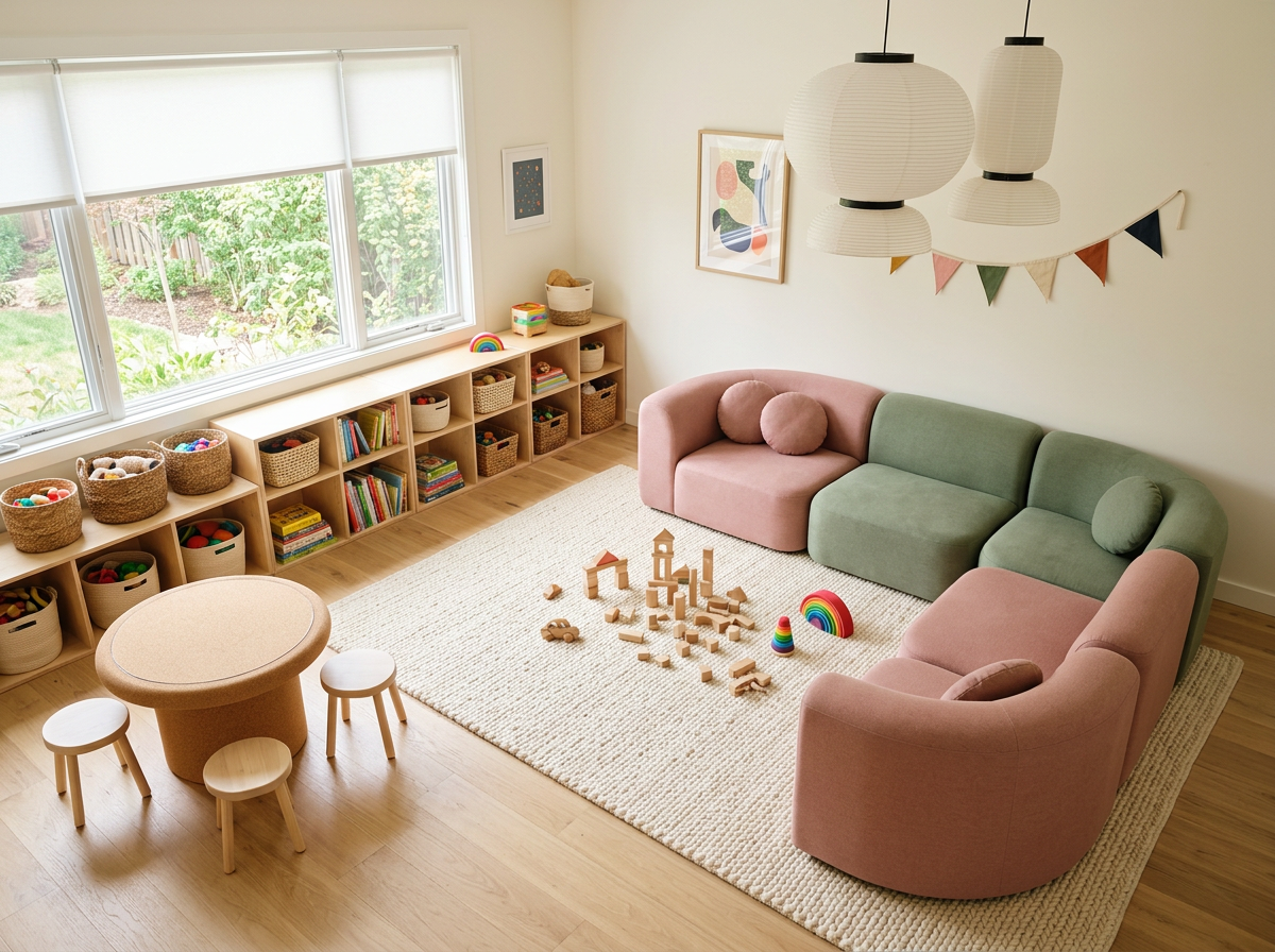 Curved modular kids playroom seating