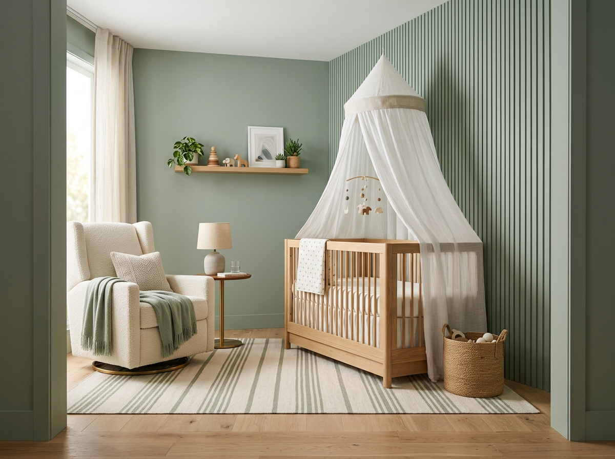 Fluted panel nursery in sage green