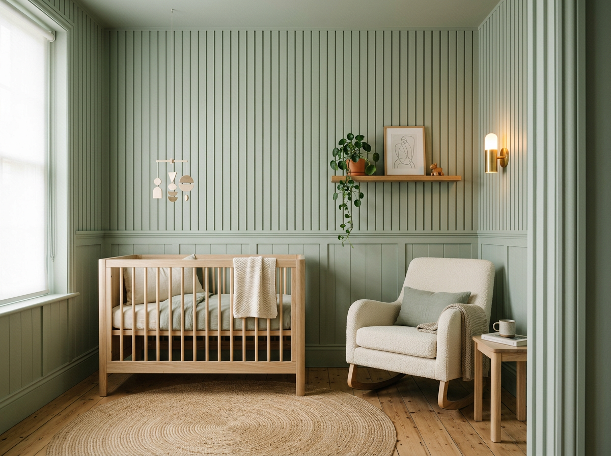 Architectural nursery with tone-on-tone paneling