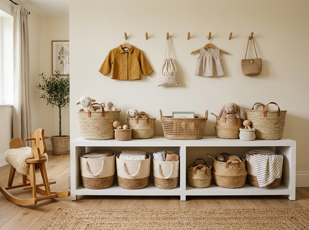 Woven seagrass nursery storage