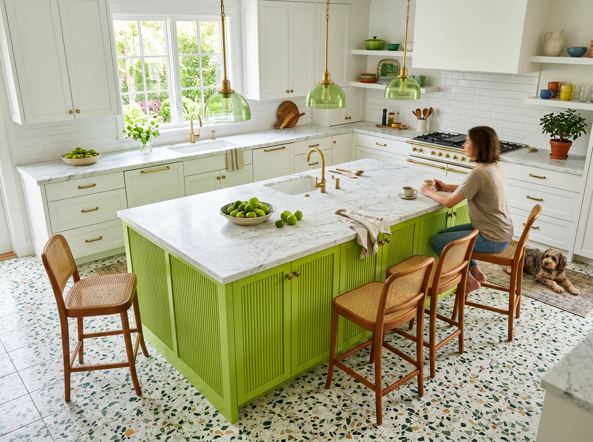 Lime green kitchen island