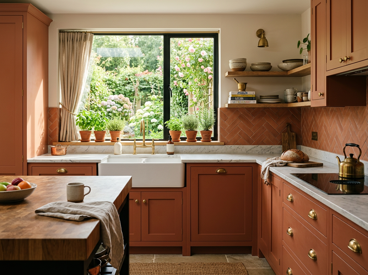 Warm terracotta kitchen cabinets