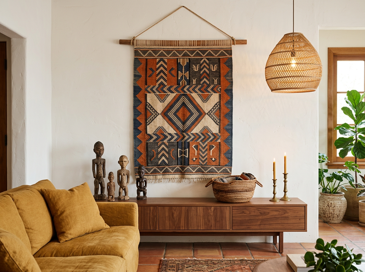 Afrohemian woven textile wall hanging