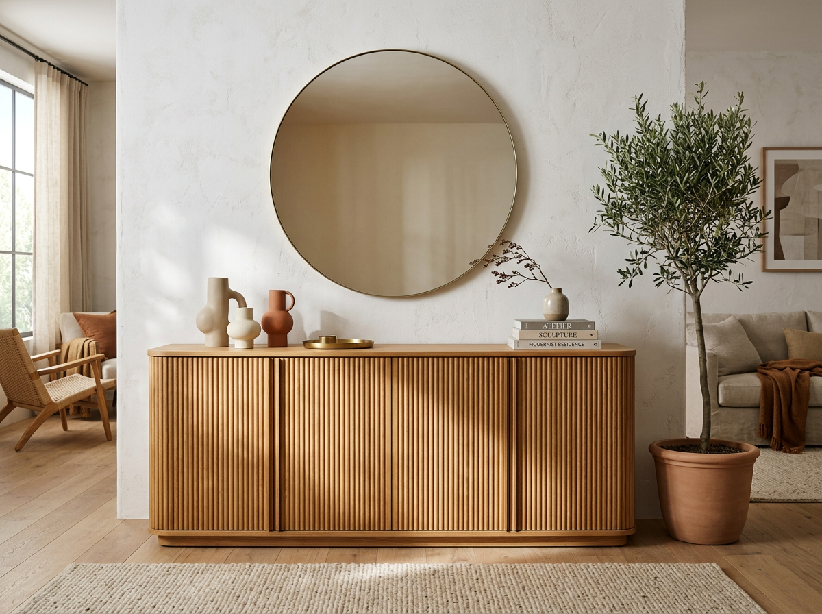 Fluted wood sideboard