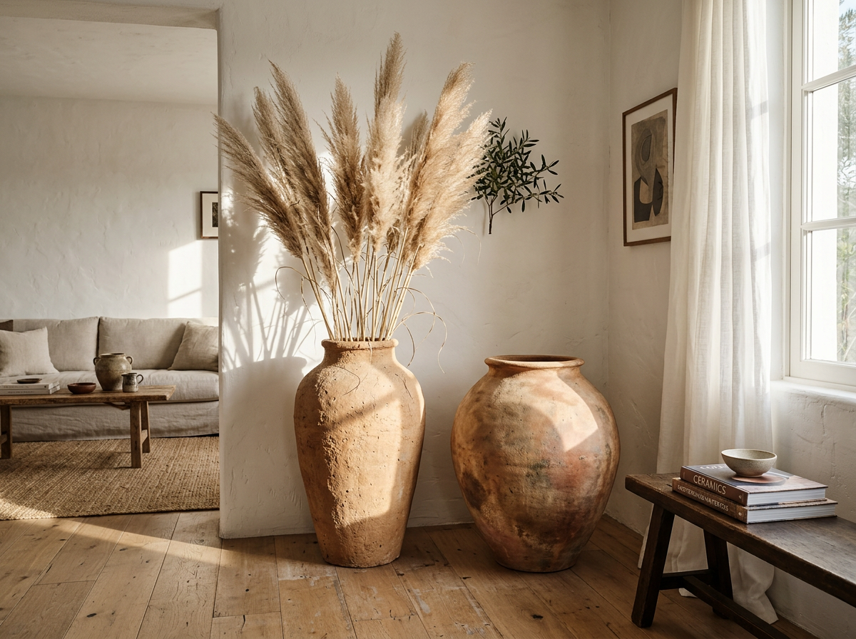 Oversized terracotta floor vase