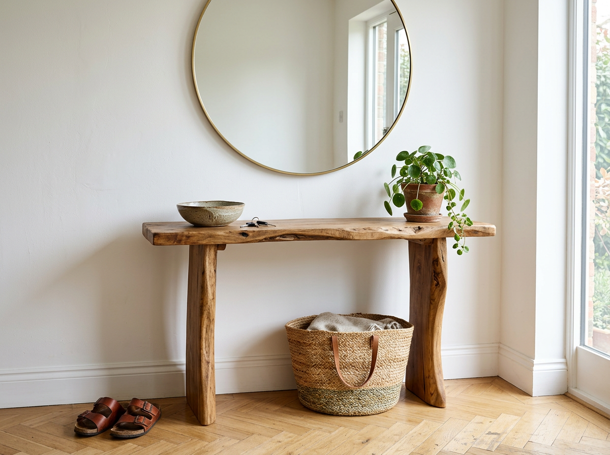 Sculptural wood console table