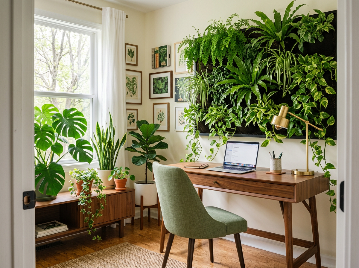 Biophilic home office with living wall