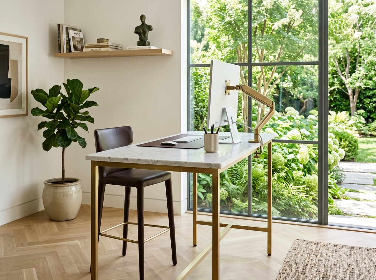 Brass and marble standing desk