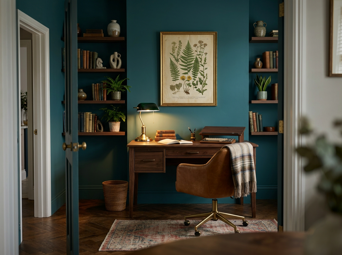 Moody teal home office