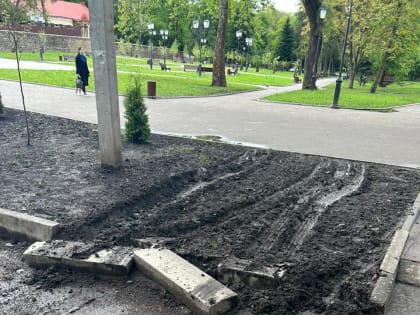 Вандалы сломали бордюры и испортили газон у входа в Центральный парк во Владикавказе