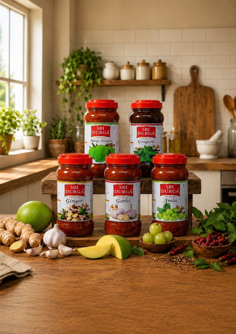 Sri Durga Pickles — Ginger, Garlic, Mango Avakaya, Amla and Gongura