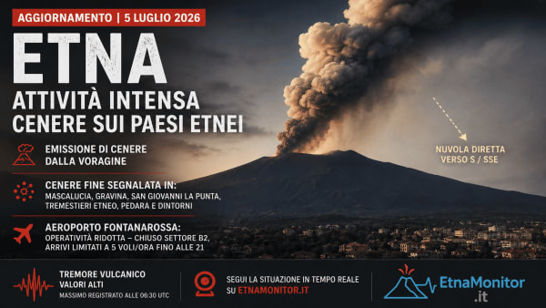 Etna, cenere fine sui paesi etnei: attività intensa e voli ridotti a Fontanarossa