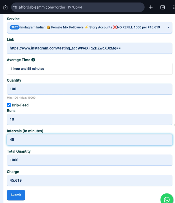 place order in smm panel using drip feed feature