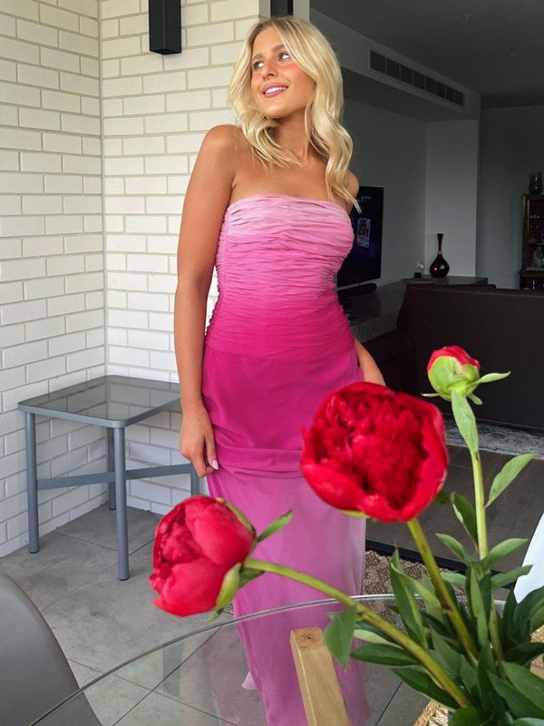 Pink Maxi Strapless Dress