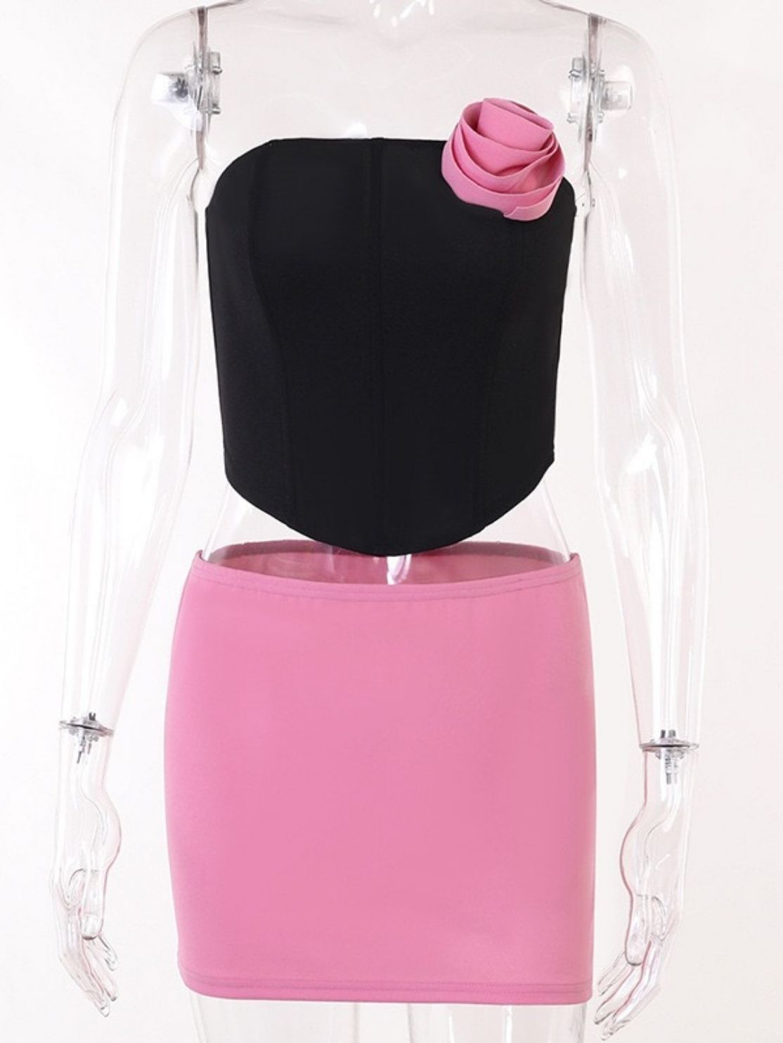Black Pink Top & Skirt Set 