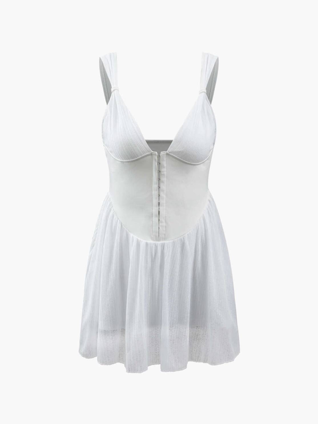 Sexy Deep V Neck Corset White Dress