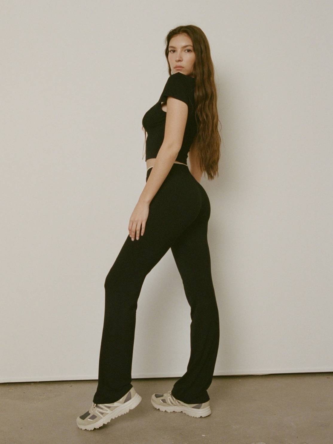 Short-sleeved Square Collar T-shirt Slim Fit Low Waist Trousers Suit