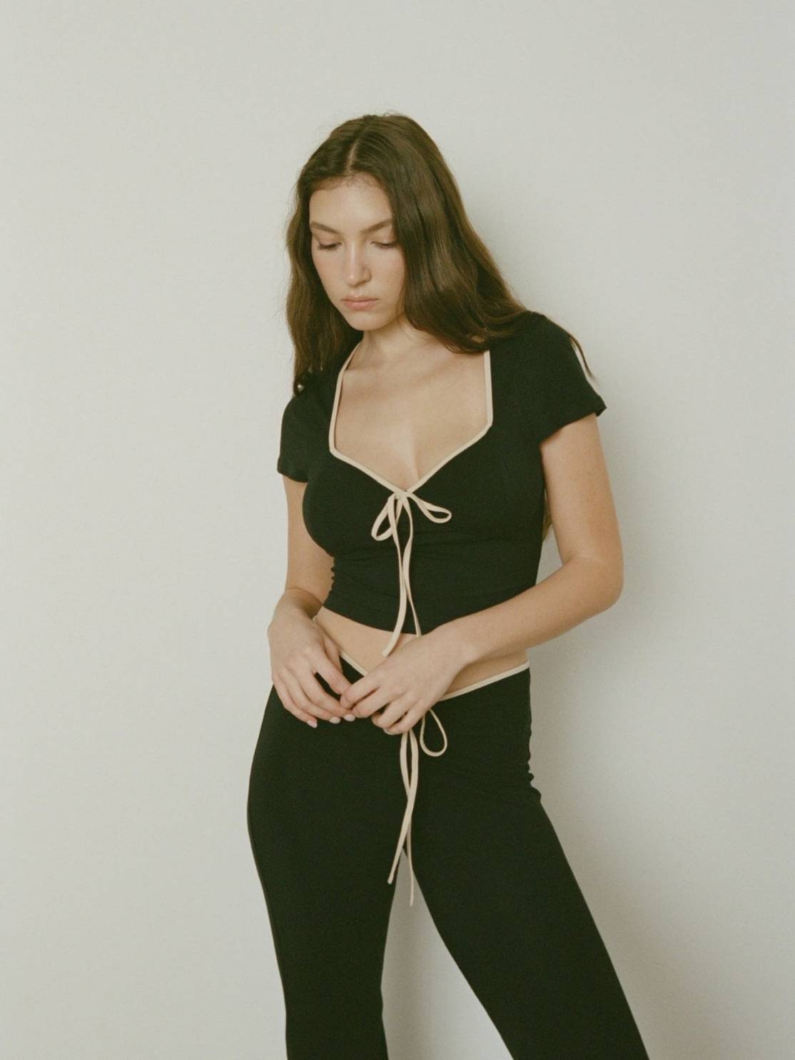 Short-sleeved Square Collar T-shirt Slim Fit Low Waist Trousers Suit