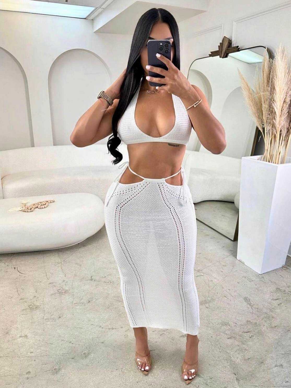 Sexy Backless Strappy Vest High Waist Slim Skirt Set