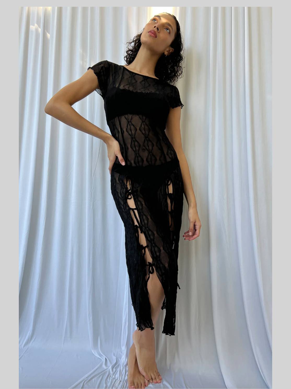 Sexy Hot Girl Round Neck Short-sleeved Slit Dress