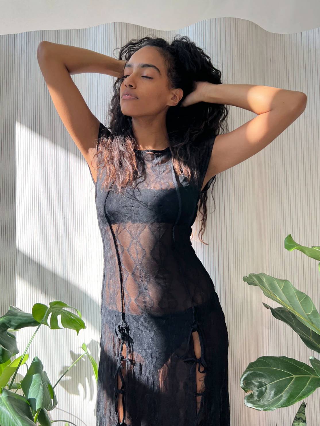 Sexy Hot Girl Round Neck Short-sleeved Slit Dress