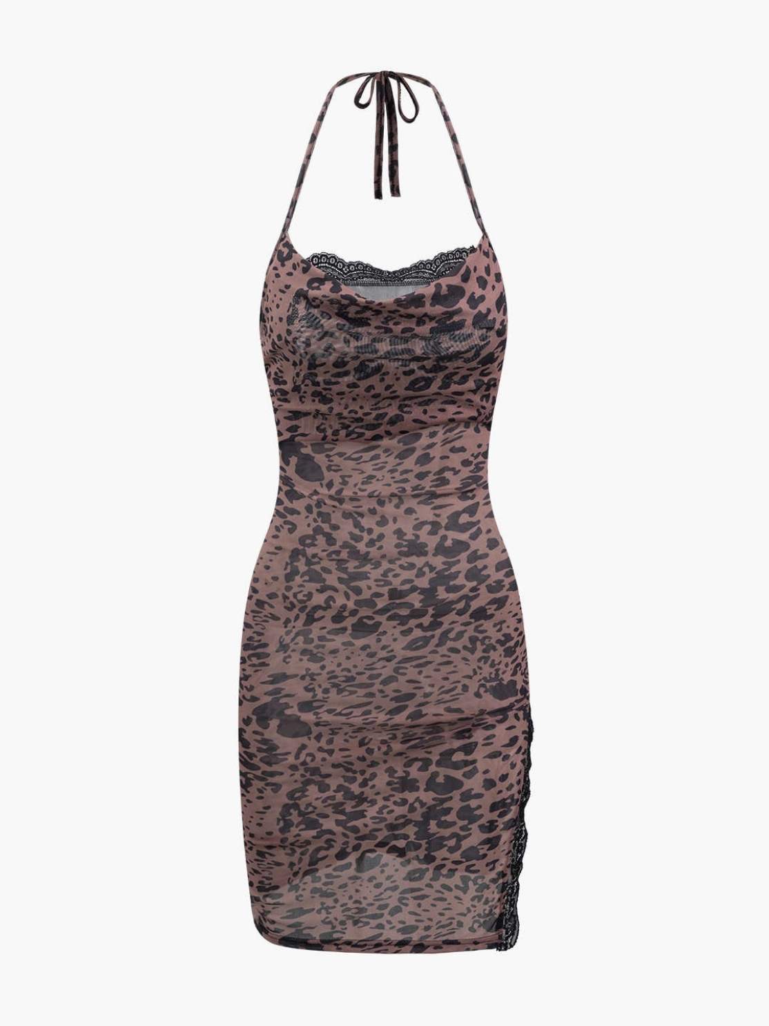 Leopard Print Halter Neck Dress 