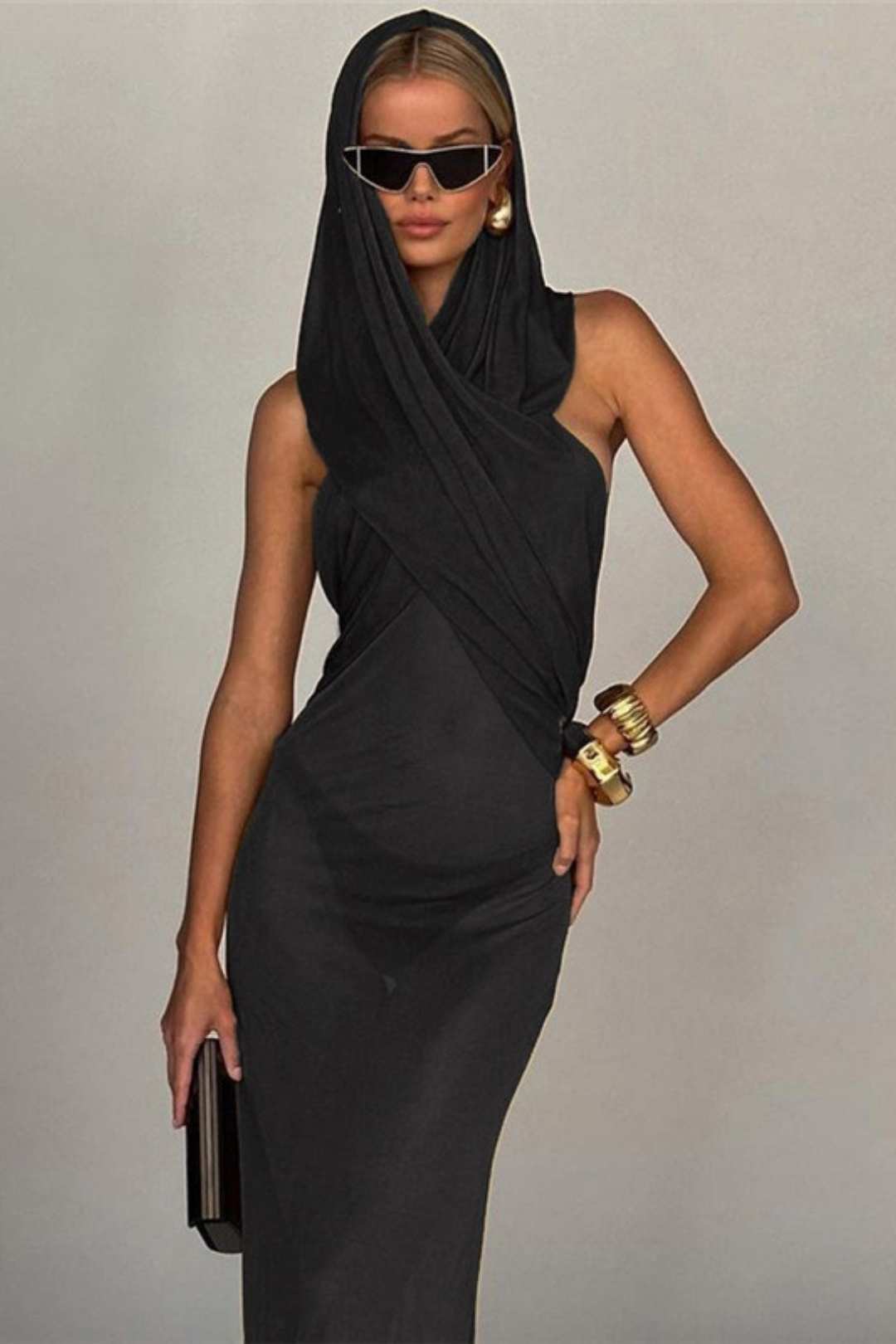 Sleeveless Hooded Sexy Backless High Waist Slim Dress