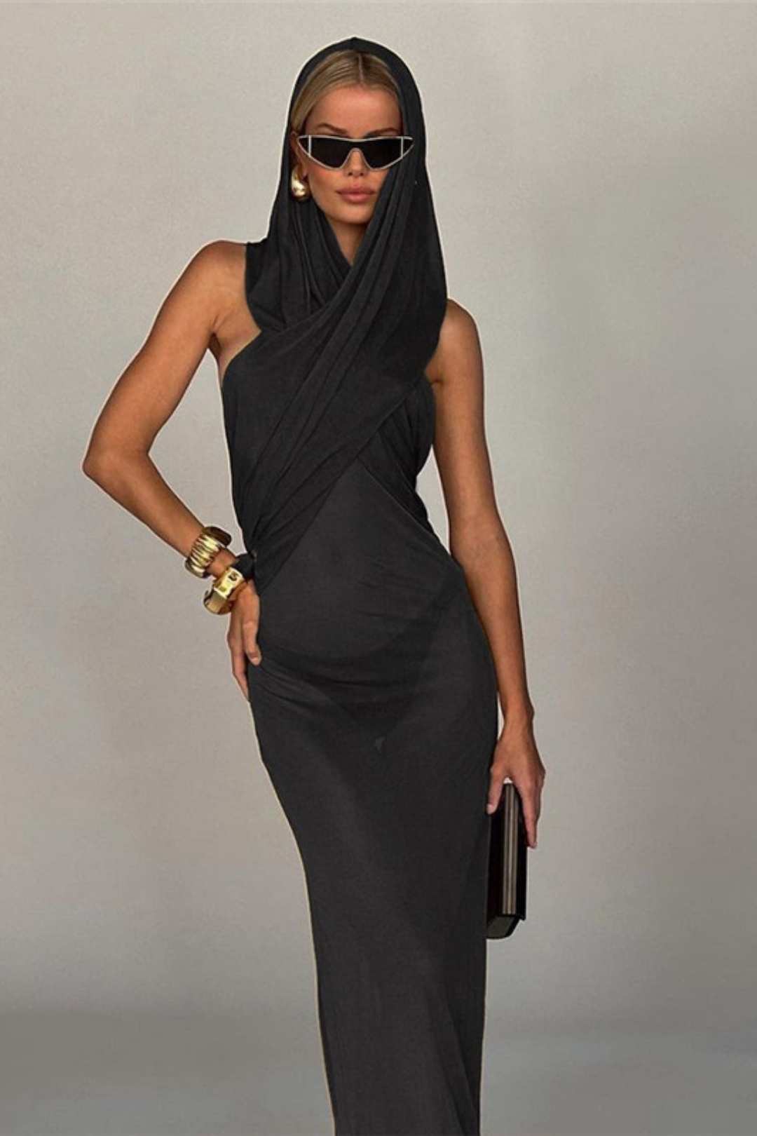 Sleeveless Hooded Sexy Backless High Waist Slim Dress