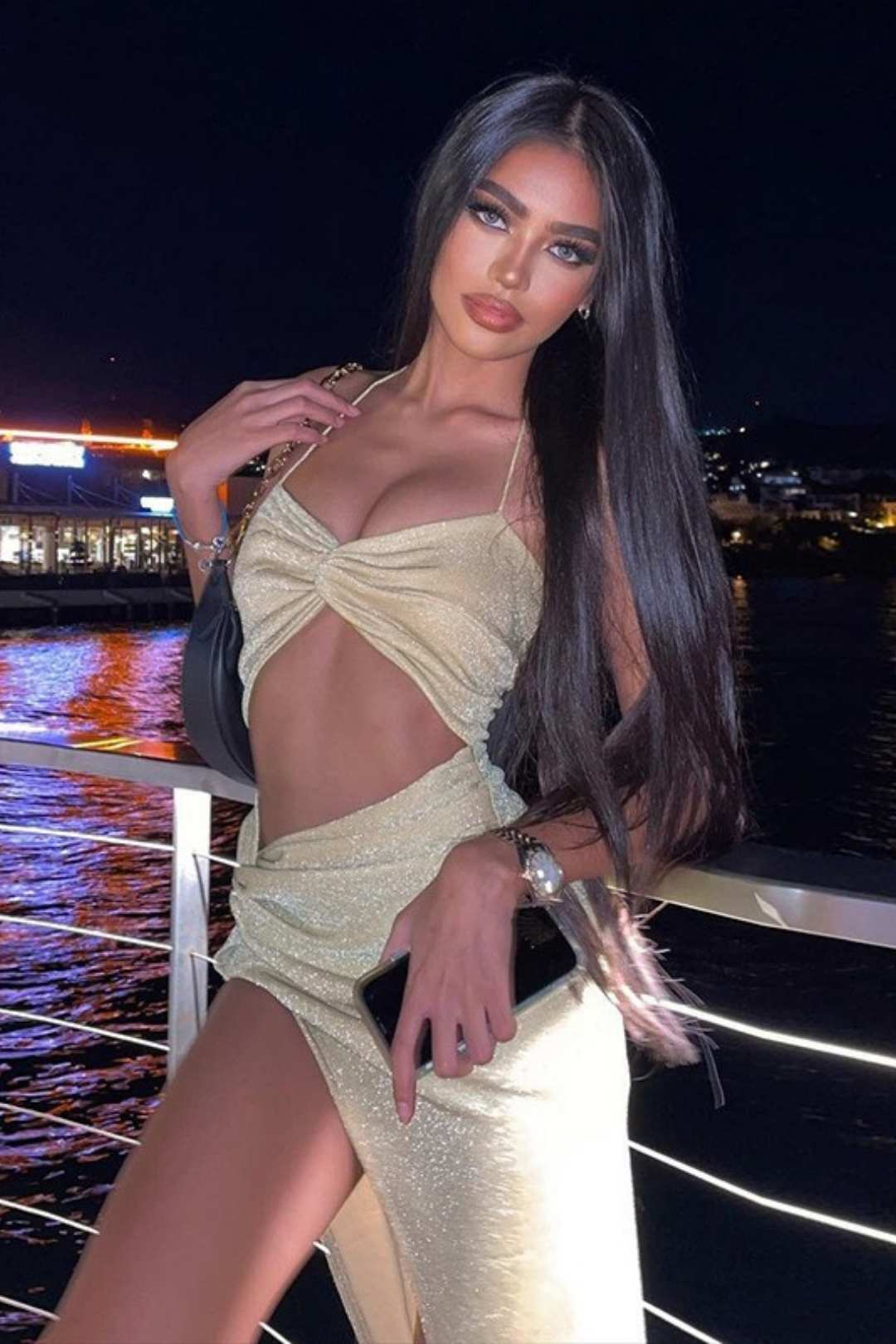 Hottie Style Suspender Cross Hollow Slit Gold And Silver Dress