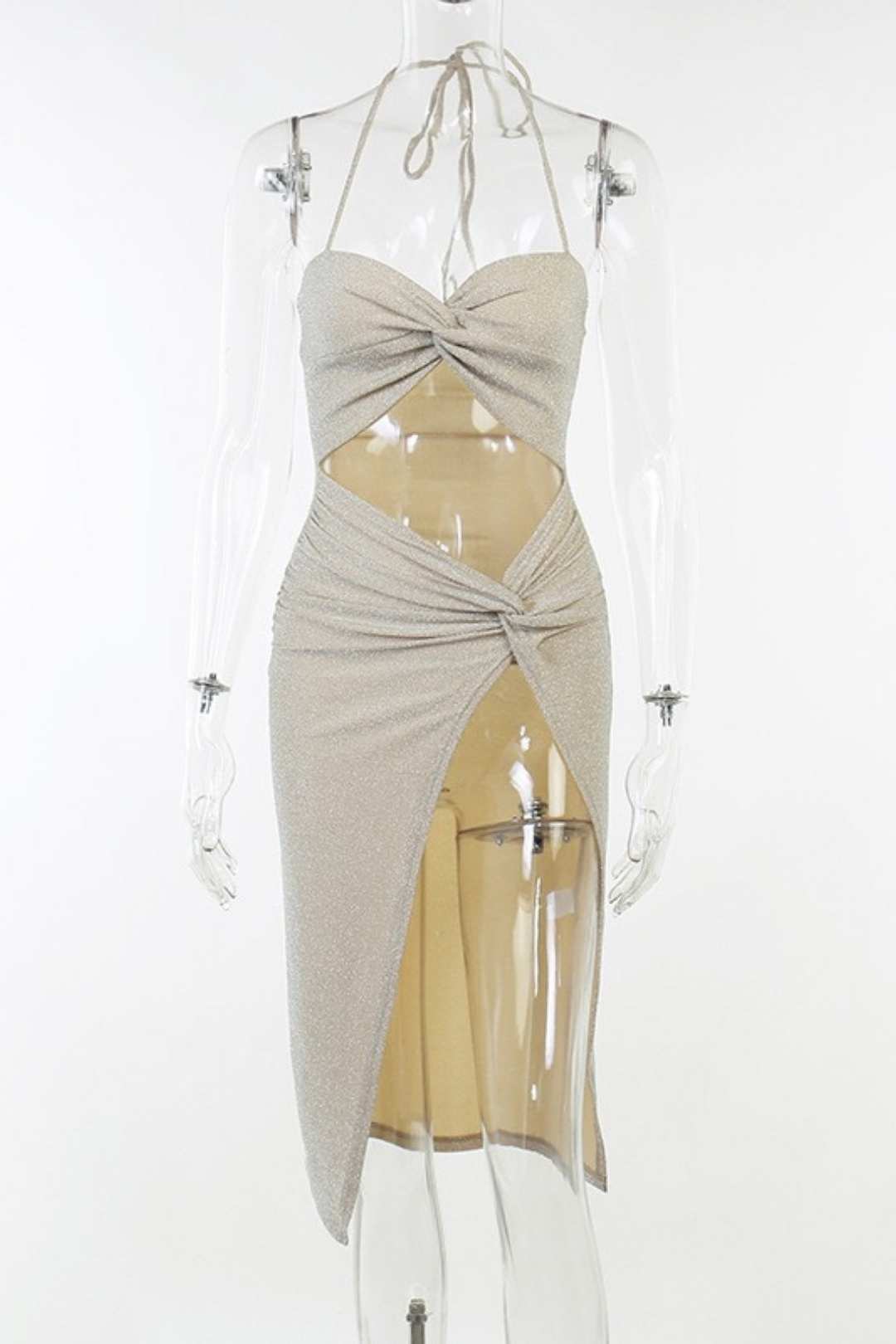 Hottie Style Suspender Cross Hollow Slit Gold And Silver Dress