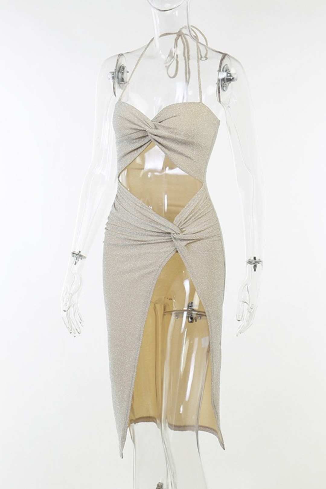 Hottie Style Suspender Cross Hollow Slit Gold And Silver Dress