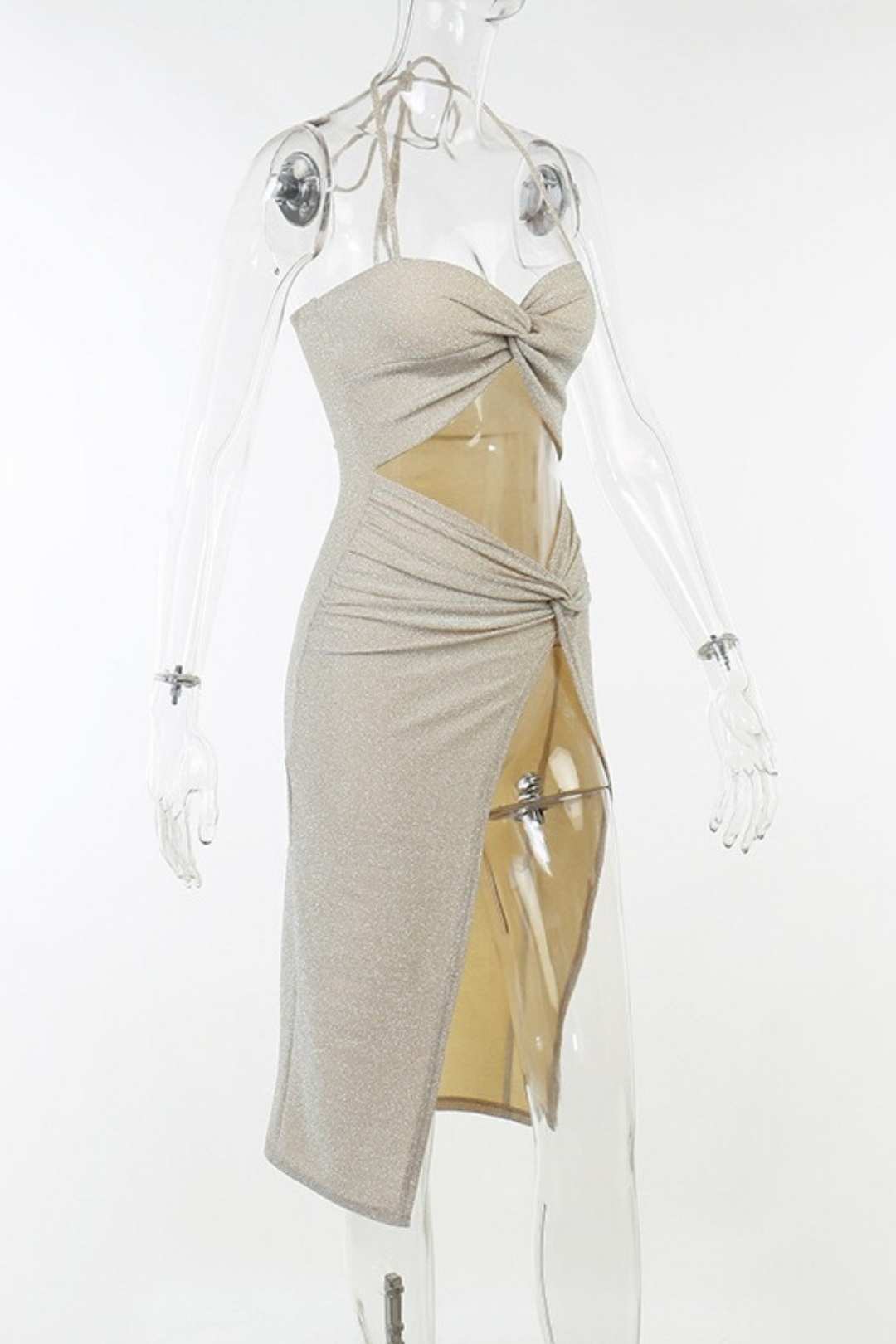 Hottie Style Suspender Cross Hollow Slit Gold And Silver Dress