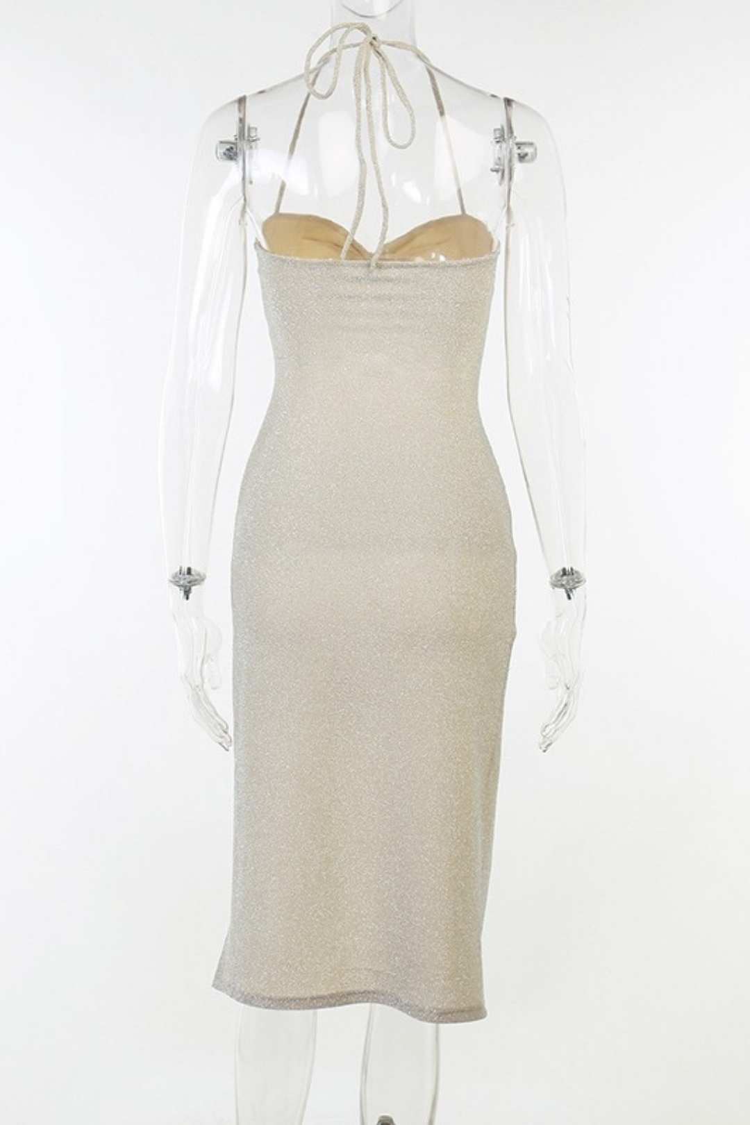 Hottie Style Suspender Cross Hollow Slit Gold And Silver Dress