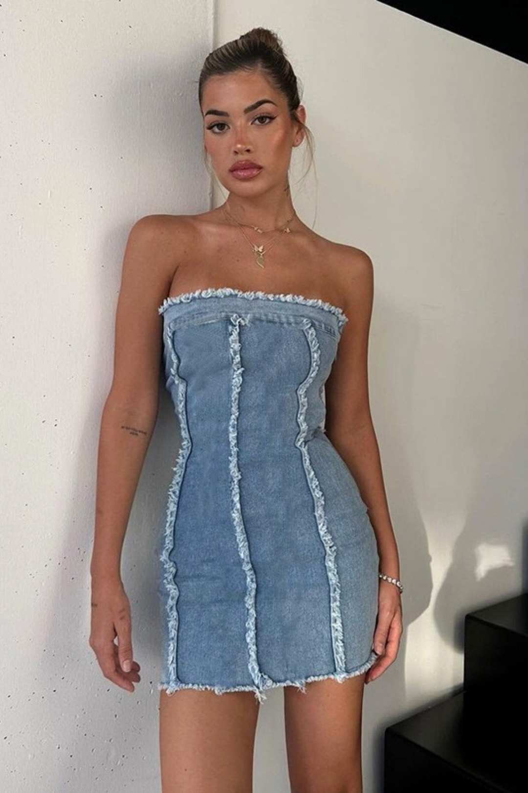 Sexy Slim Fit Ripped Top Denim Tube Top Hip Dress