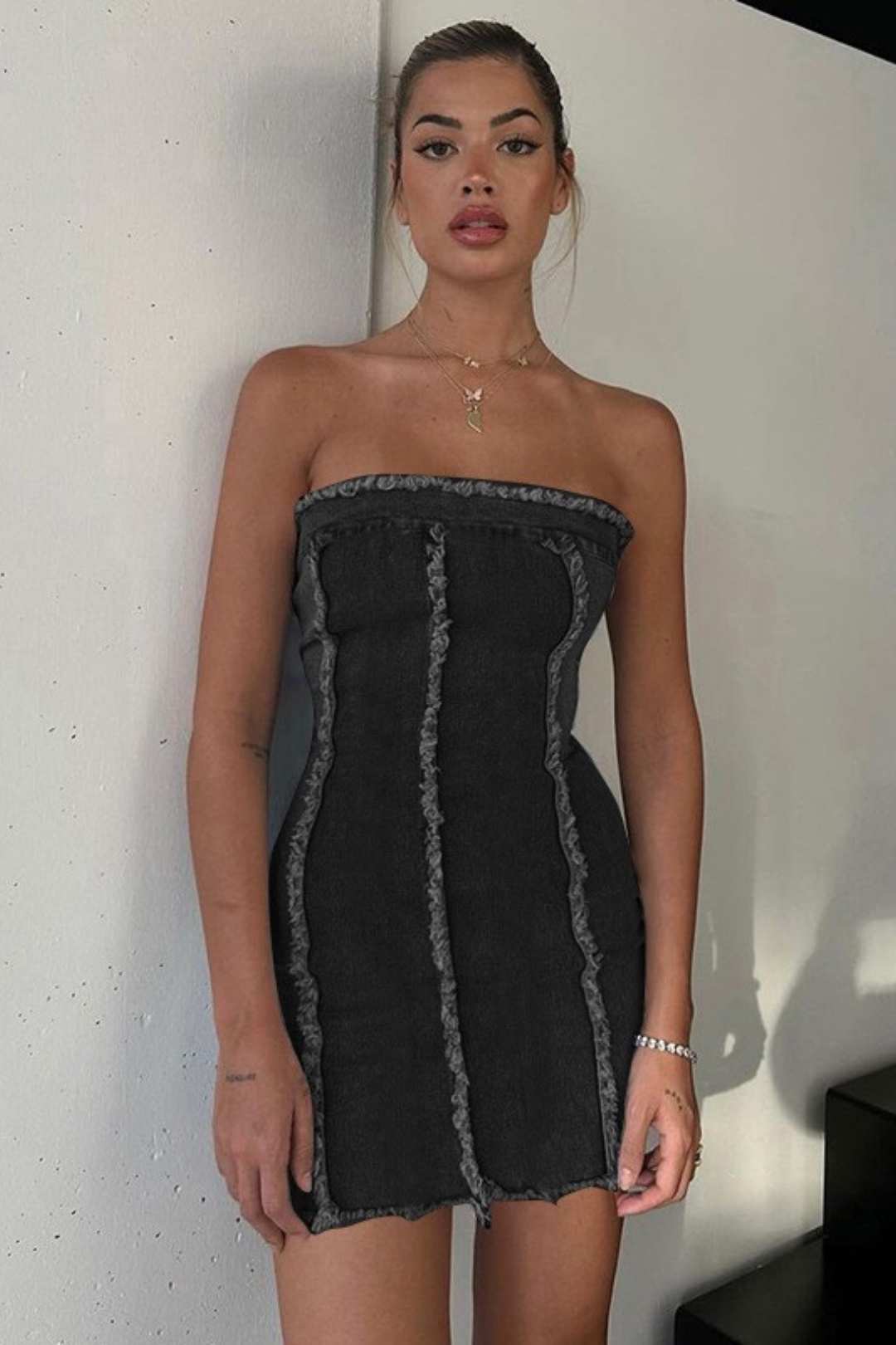 Sexy Slim Fit Ripped Top Denim Tube Top Hip Dress