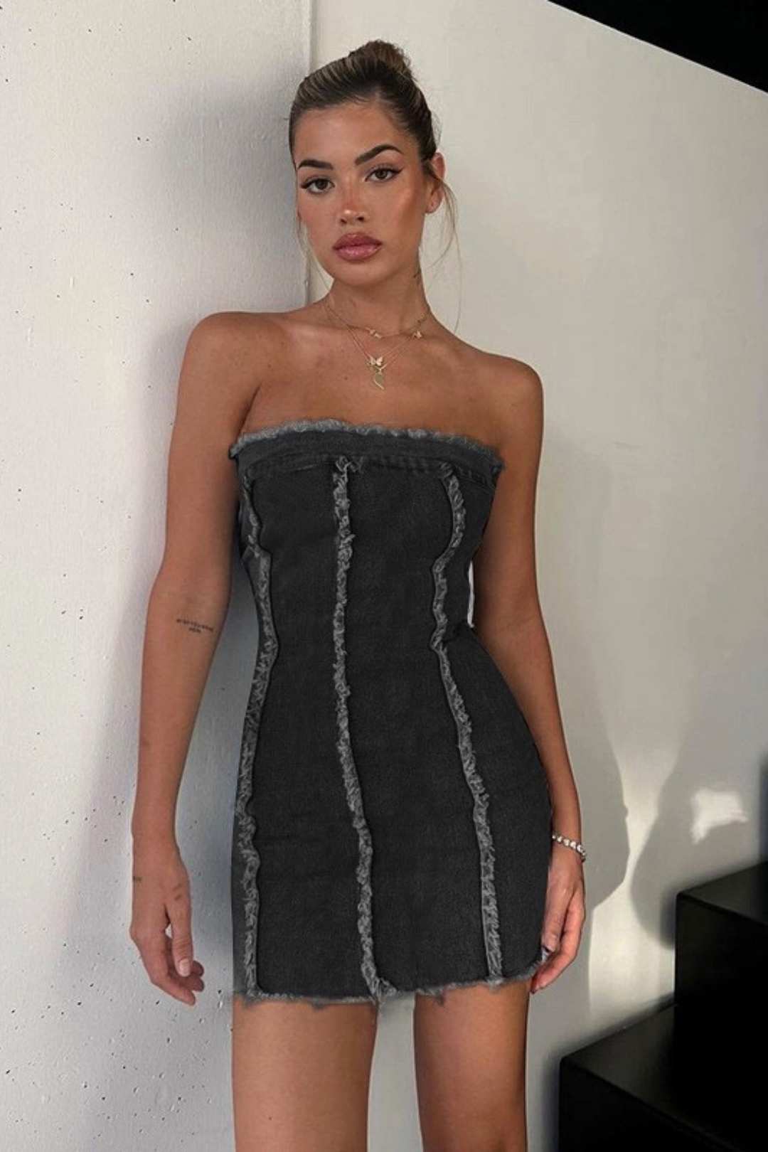 Sexy Slim Fit Ripped Top Denim Tube Top Hip Dress