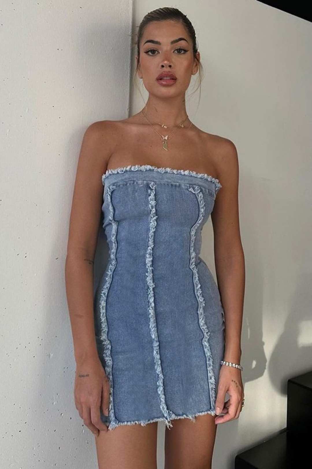 Sexy Slim Fit Ripped Top Denim Tube Top Hip Dress