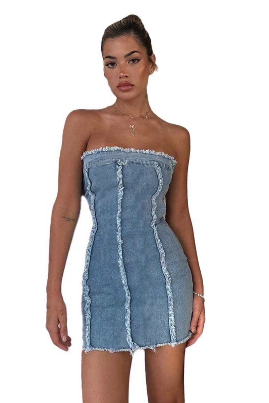 Sexy Slim Fit Ripped Top Denim Tube Top Hip Dress