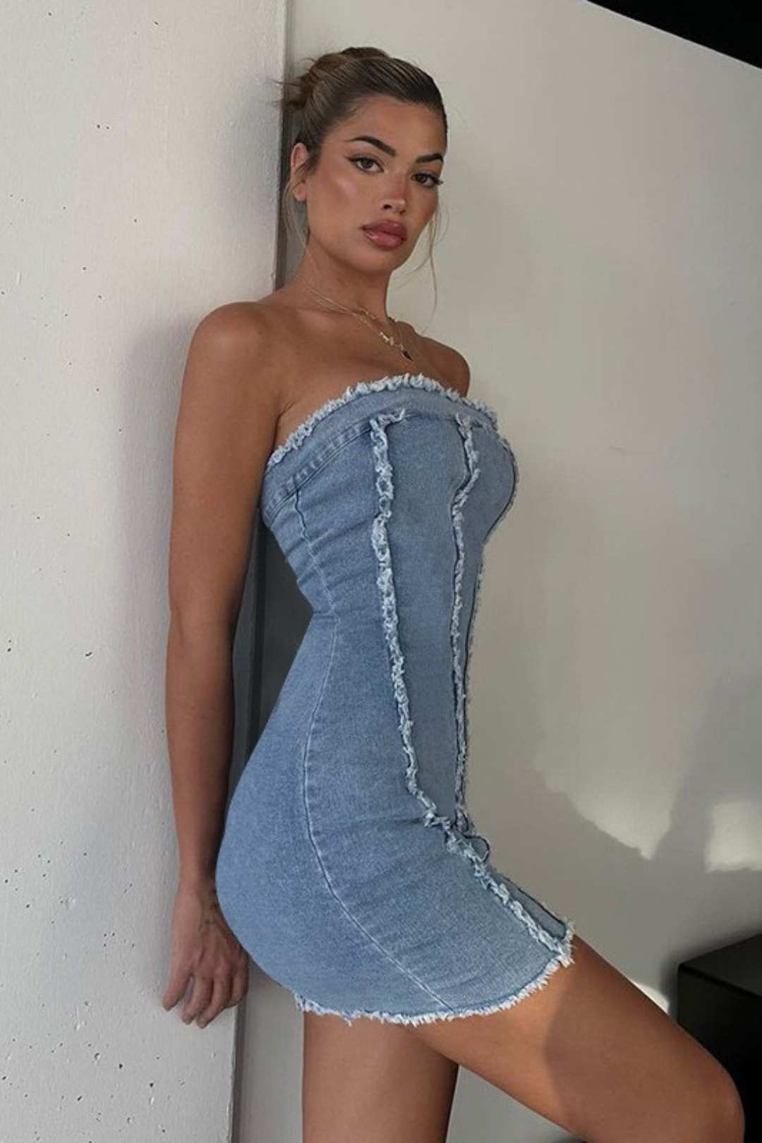 Sexy Slim Fit Ripped Top Denim Tube Top Hip Dress