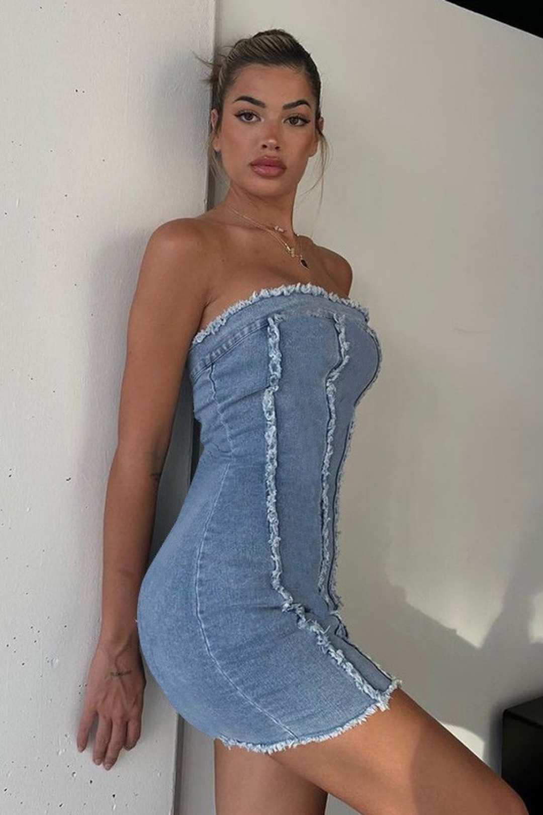 Sexy Slim Fit Ripped Top Denim Tube Top Hip Dress