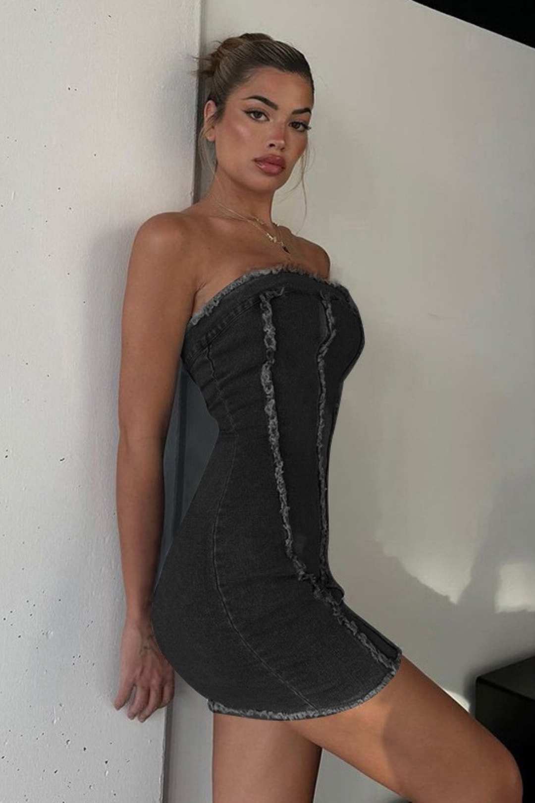 Sexy Slim Fit Ripped Top Denim Tube Top Hip Dress
