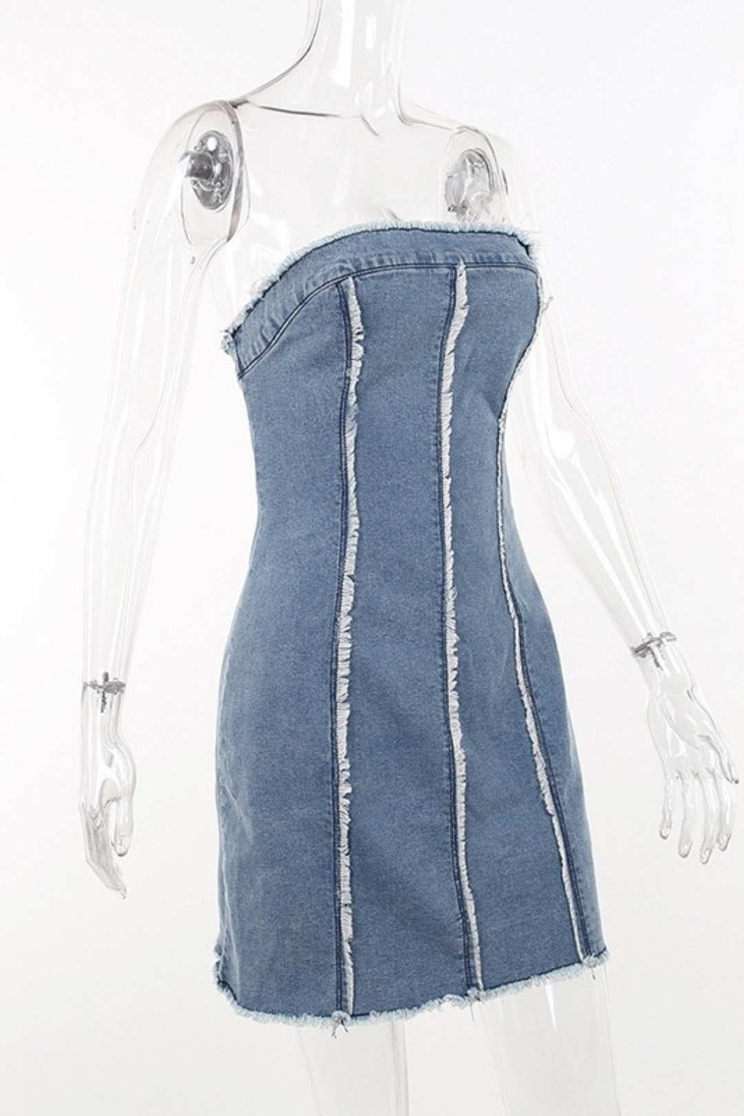 Sexy Slim Fit Ripped Top Denim Tube Top Hip Dress