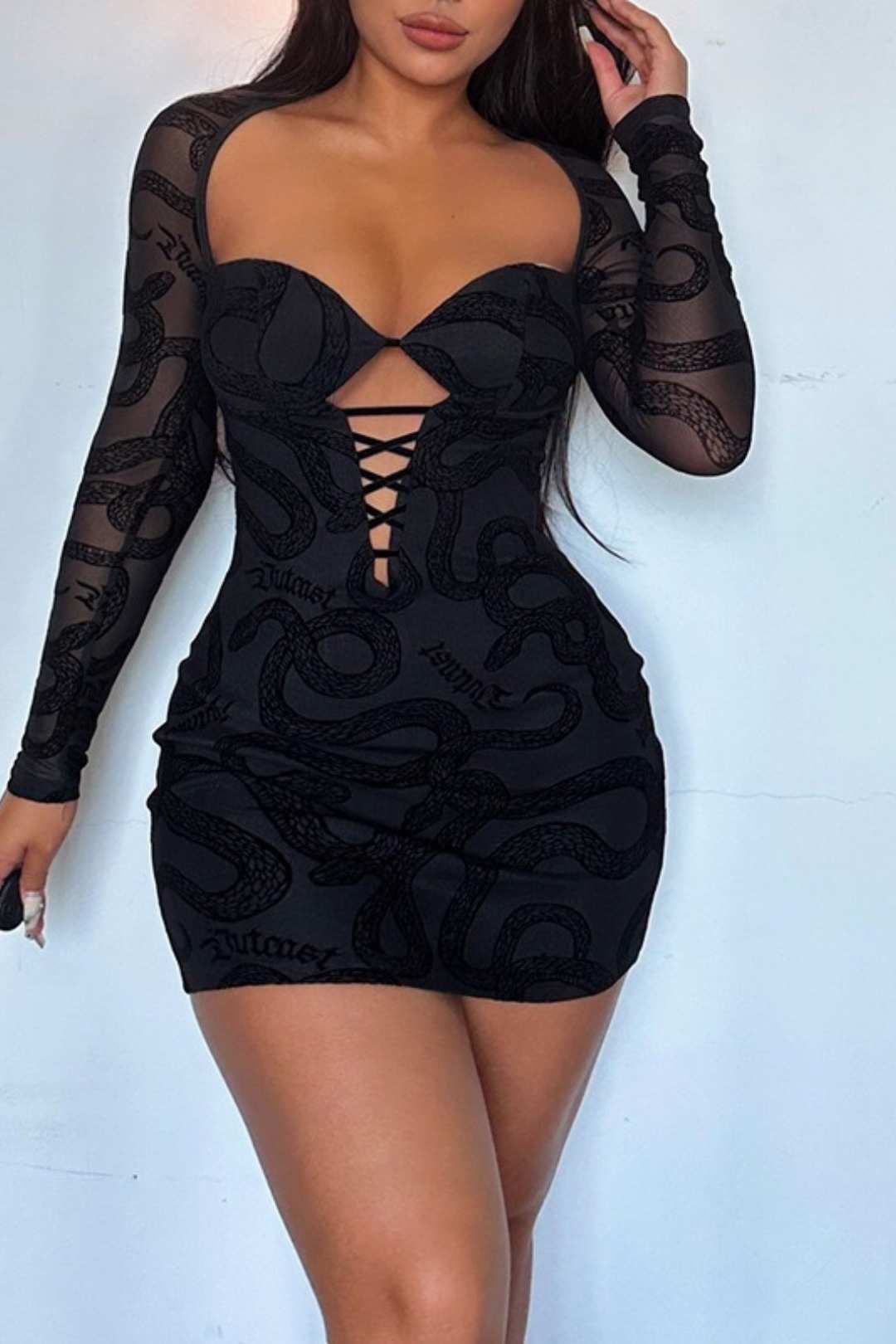 Sexy Hollow Flocking Printed Dress