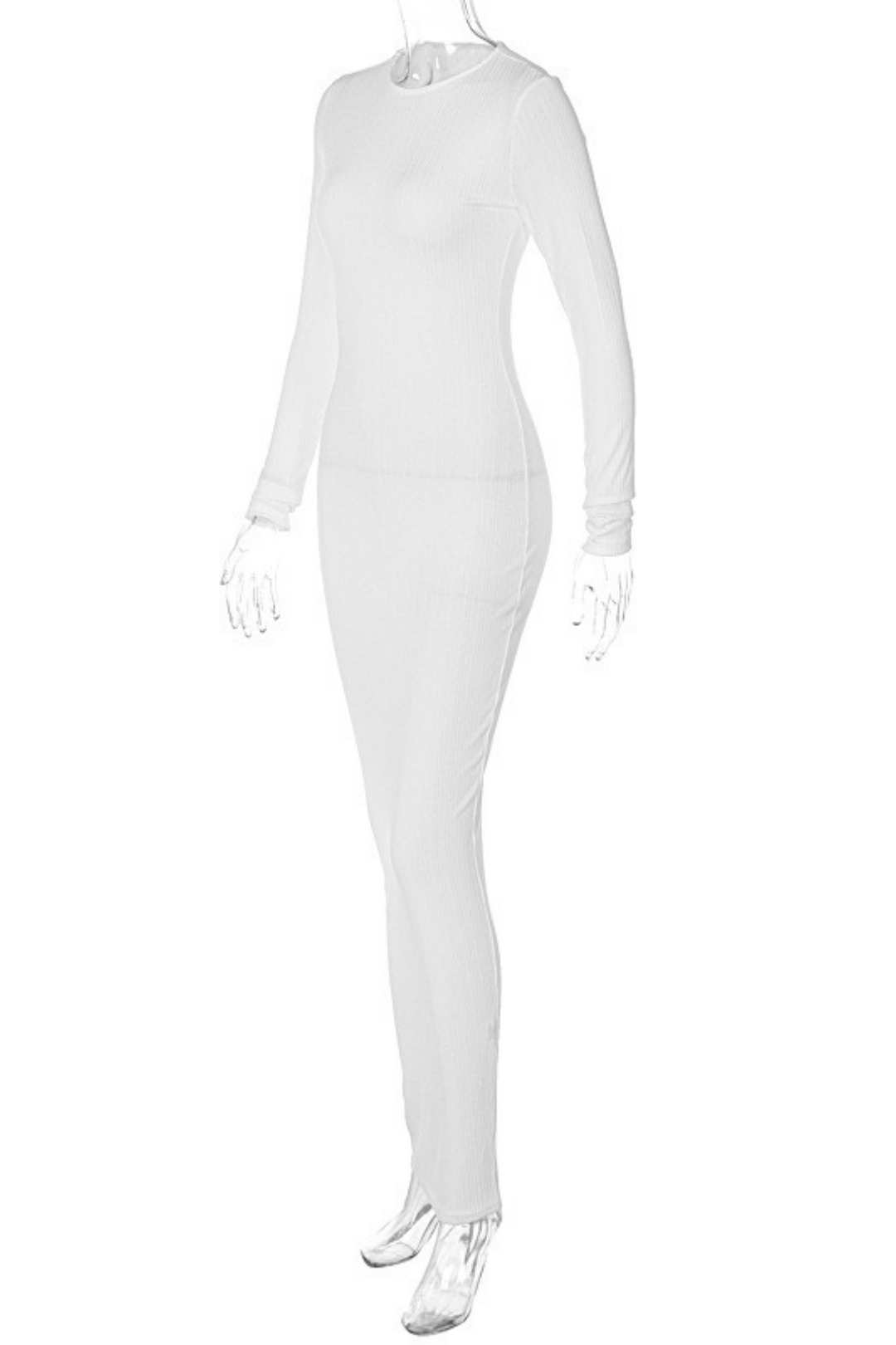 Solid Color Round Neck Long Sleeve Thread Slimming Party Temperament Long Dress