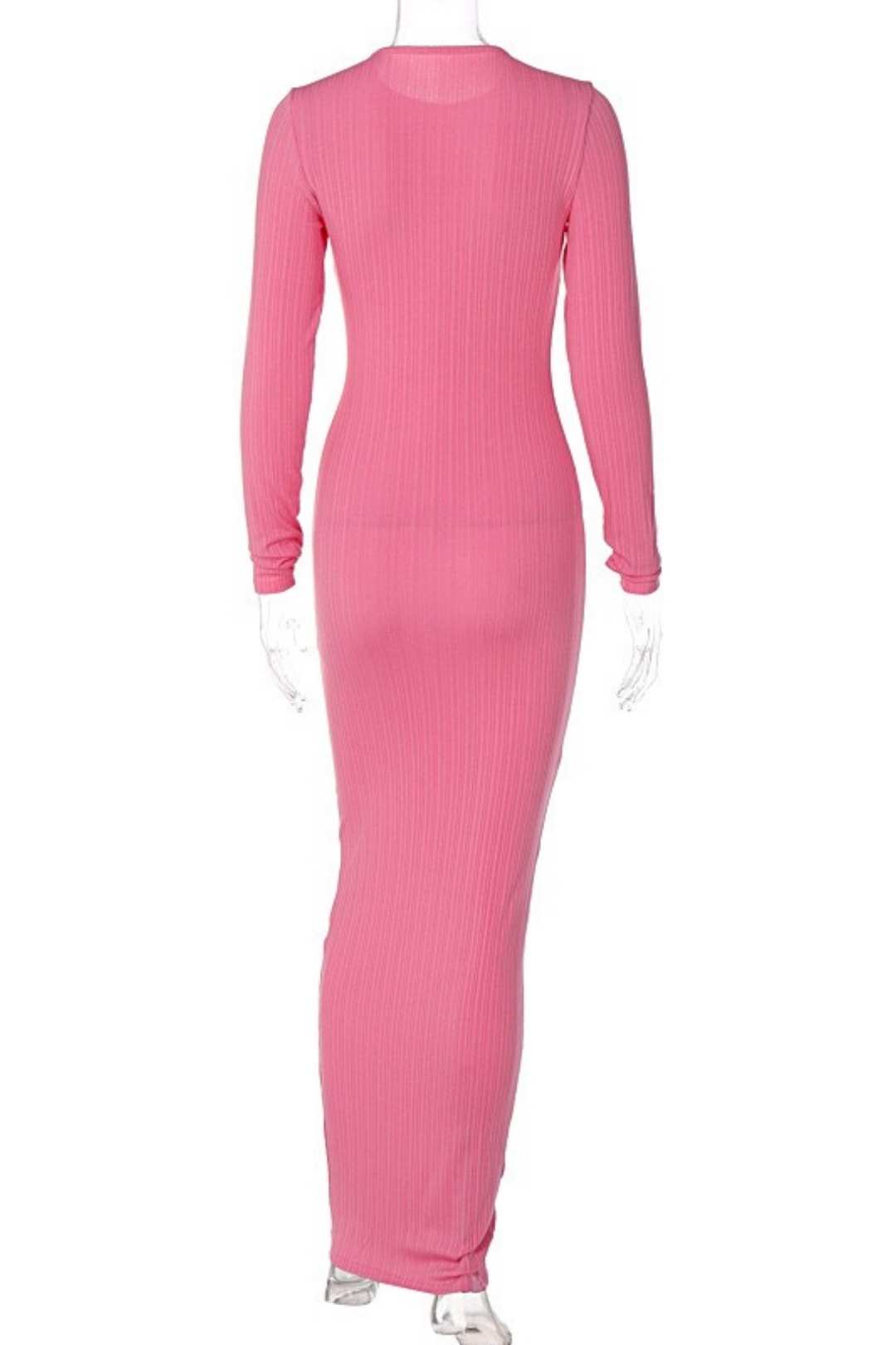 Solid Color Round Neck Long Sleeve Thread Slimming Party Temperament Long Dress