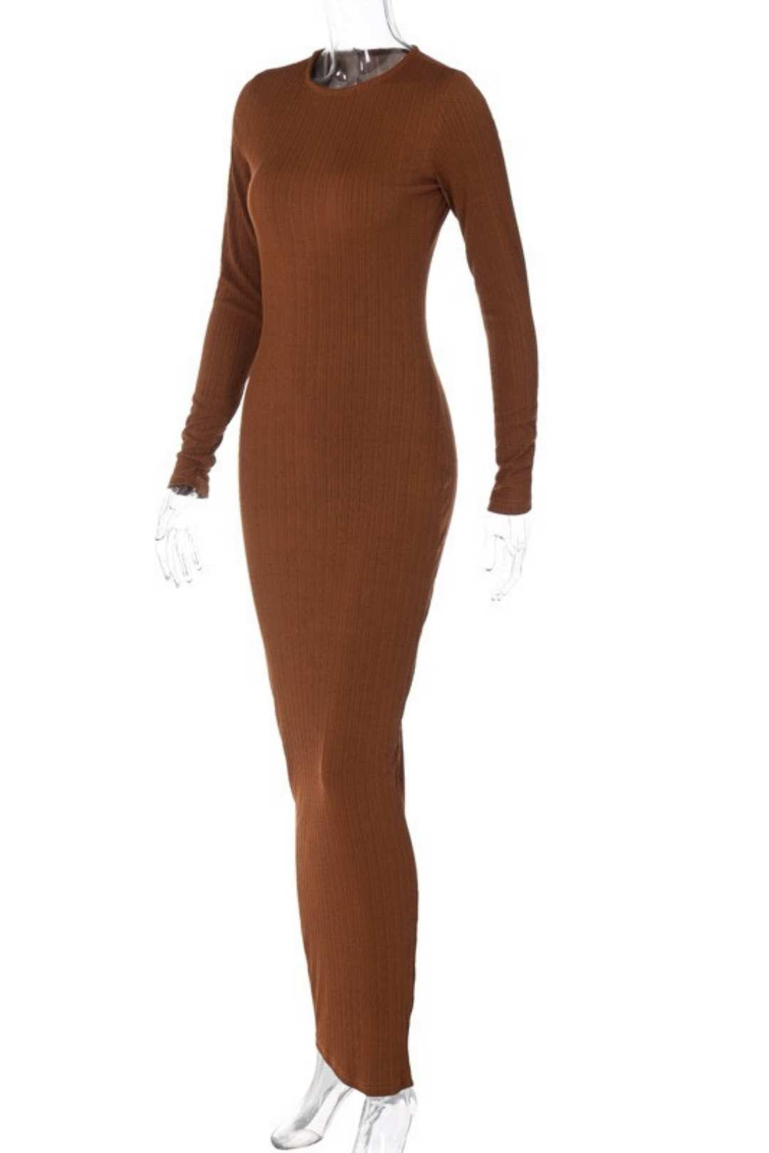 Solid Color Round Neck Long Sleeve Thread Slimming Party Temperament Long Dress